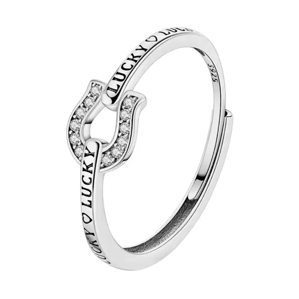 Cubic Zircon Lucky in Love Horseshoe Ring Woman Ring Horse Lover Ring 925 Sterling Silver Jewelry - Silver - Jewelry