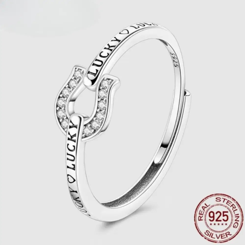 Cubic Zircon Lucky in Love Horseshoe Ring Woman Ring Horse Lover Ring 925 Sterling Silver Jewelry Silver Jewelry