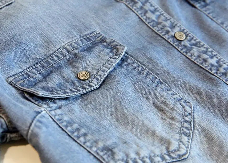 Light blue denim shirt for women, Long Sleeve Lyocell Western Blouse, denim apparel