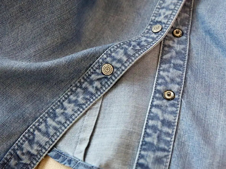 Long sleeve denim shirt for women with snap closures perfect Western blouse style