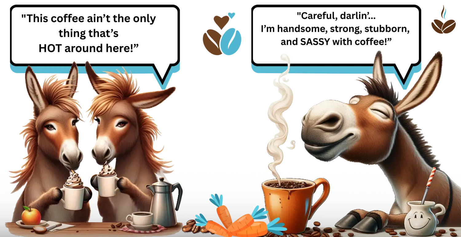 Humorous donkey coffee meme on Flirty Sassy Donkey Country Mug perfect for Mule Lovers
