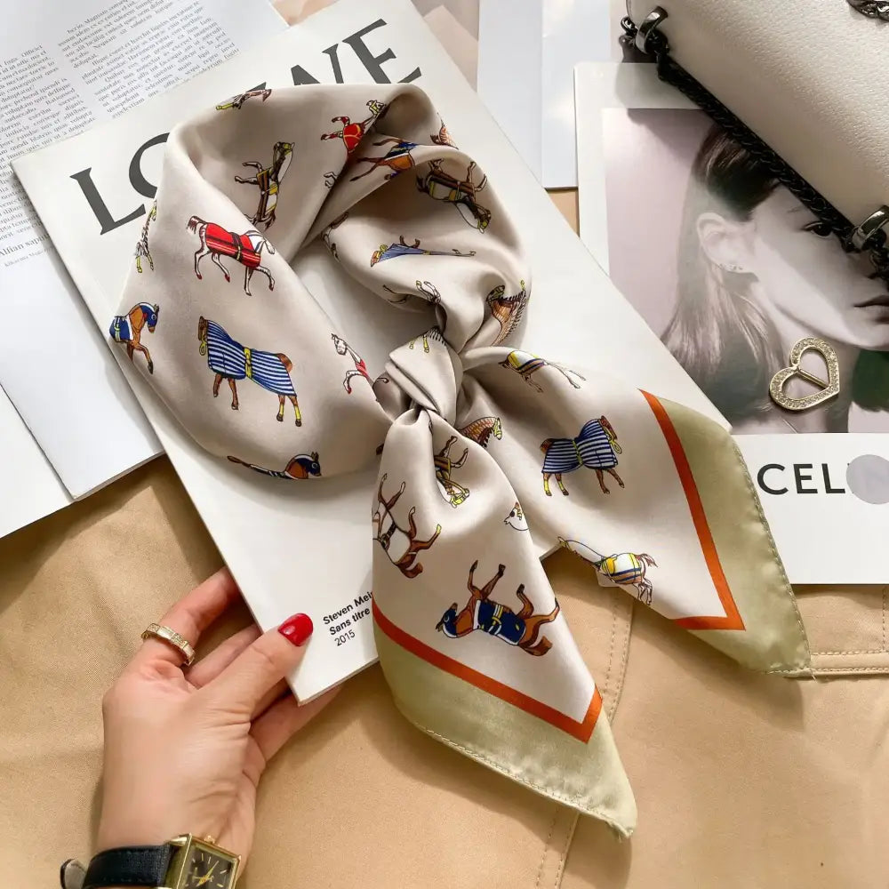 Equestrian Thin Square Neck Scarf Gift for Women Horse Lovers 27.5 x 27.5 inches 11 / 70x70cm Accessories