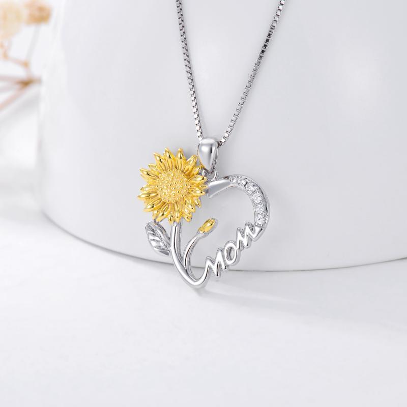 Sunflower Heart Necklace for Mom, 925 Sterling Silver, I Love You Mother - The Best New Thing