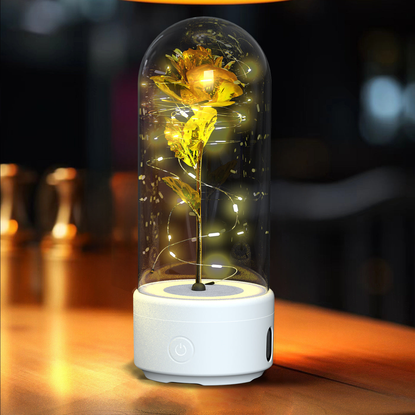 Rose Flowers, 2 in 1 LED Light and Bluetooth Compatible Speaker in Glass Cover - The Best New Thing