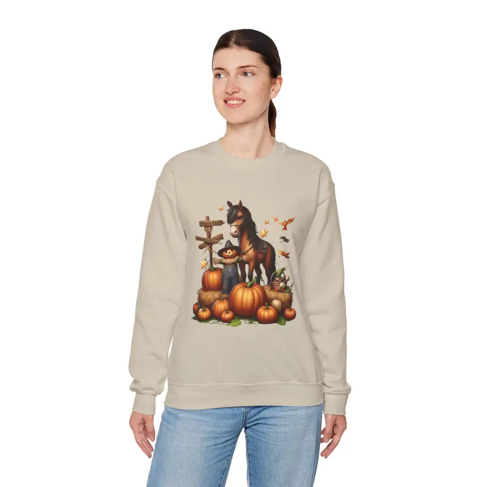 Fall Harvest Halloween Sweatshirt Horse and Pumpkin Shirt Autumn Farm Apparel Sweatshirt