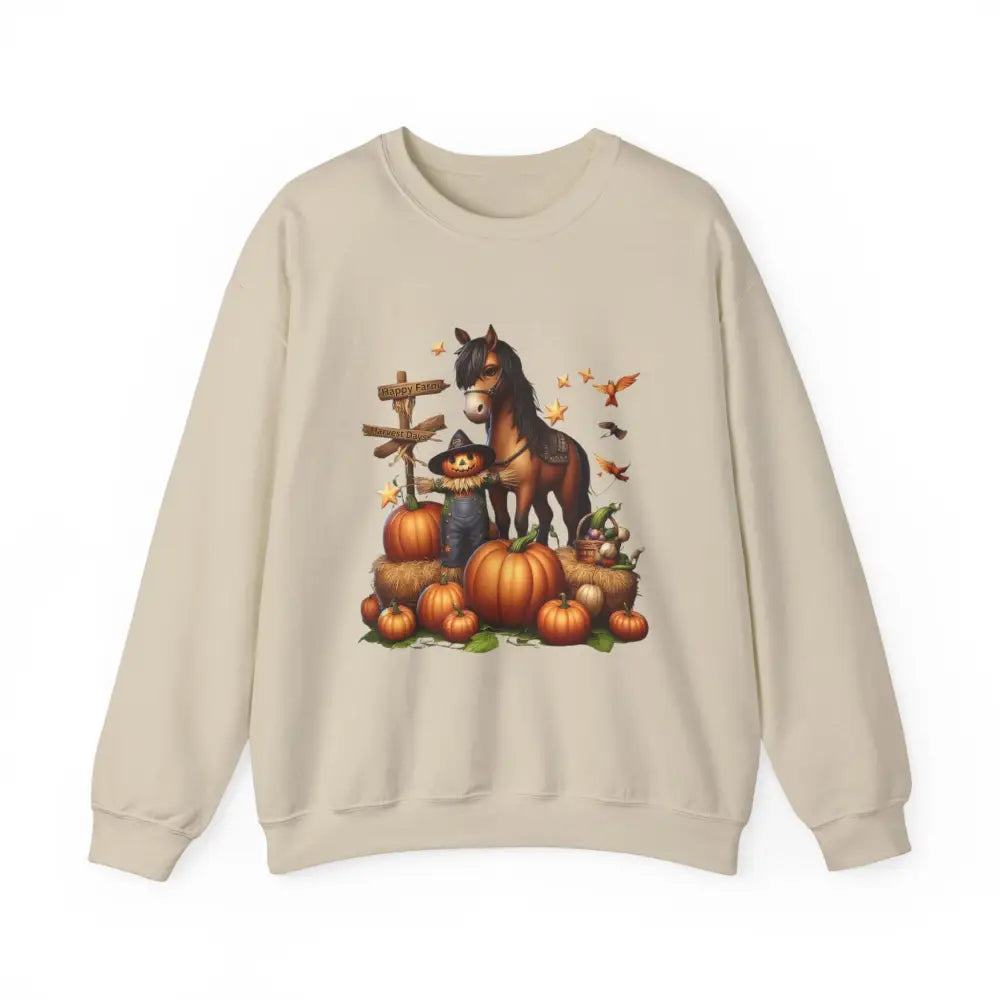 Fall Harvest Halloween Sweatshirt Horse and Pumpkin Shirt Autumn Farm Apparel Sand / S Sweatshirt