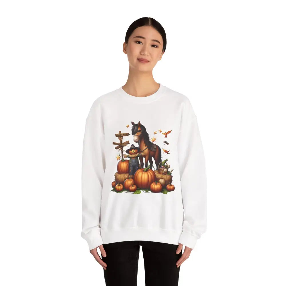 Fall Harvest Halloween Sweatshirt Horse and Pumpkin Shirt Autumn Farm Apparel Sweatshirt