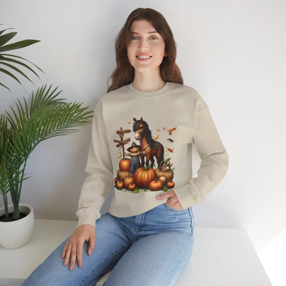 Fall Harvest Halloween Sweatshirt Horse and Pumpkin Shirt Autumn Farm Apparel Sweatshirt