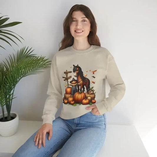 Fall Harvest Halloween Sweatshirt, Horse Autumn Farm Apparel - The Best New Thing