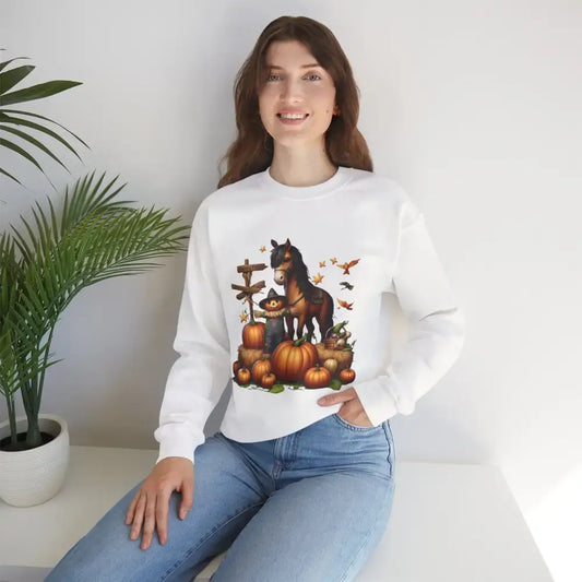 Fall Harvest Halloween Sweatshirt Horse and Pumpkin Shirt Autumn Farm Apparel - Sweatshirt