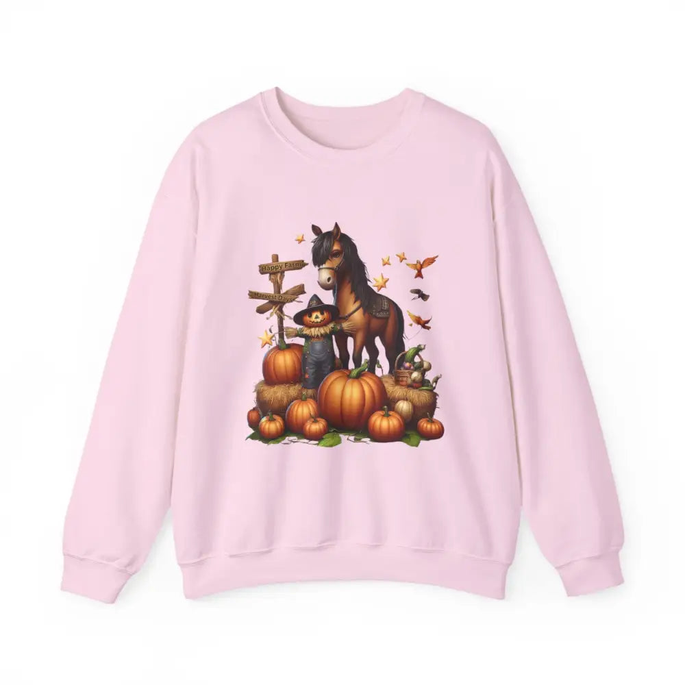 Fall Harvest Halloween Sweatshirt Horse and Pumpkin Shirt Autumn Farm Apparel Light Pink / S Sweatshirt