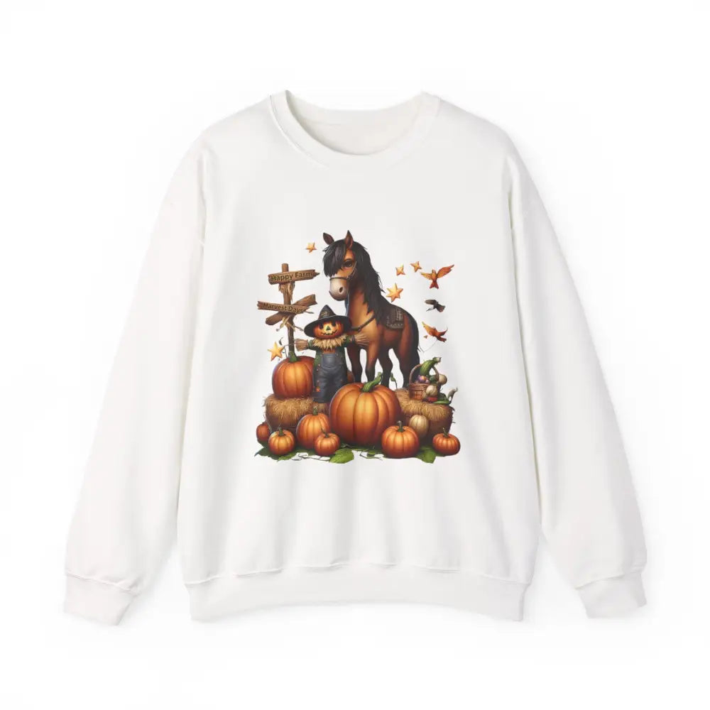 Fall Harvest Halloween Sweatshirt Horse and Pumpkin Shirt Autumn Farm Apparel White / S Sweatshirt