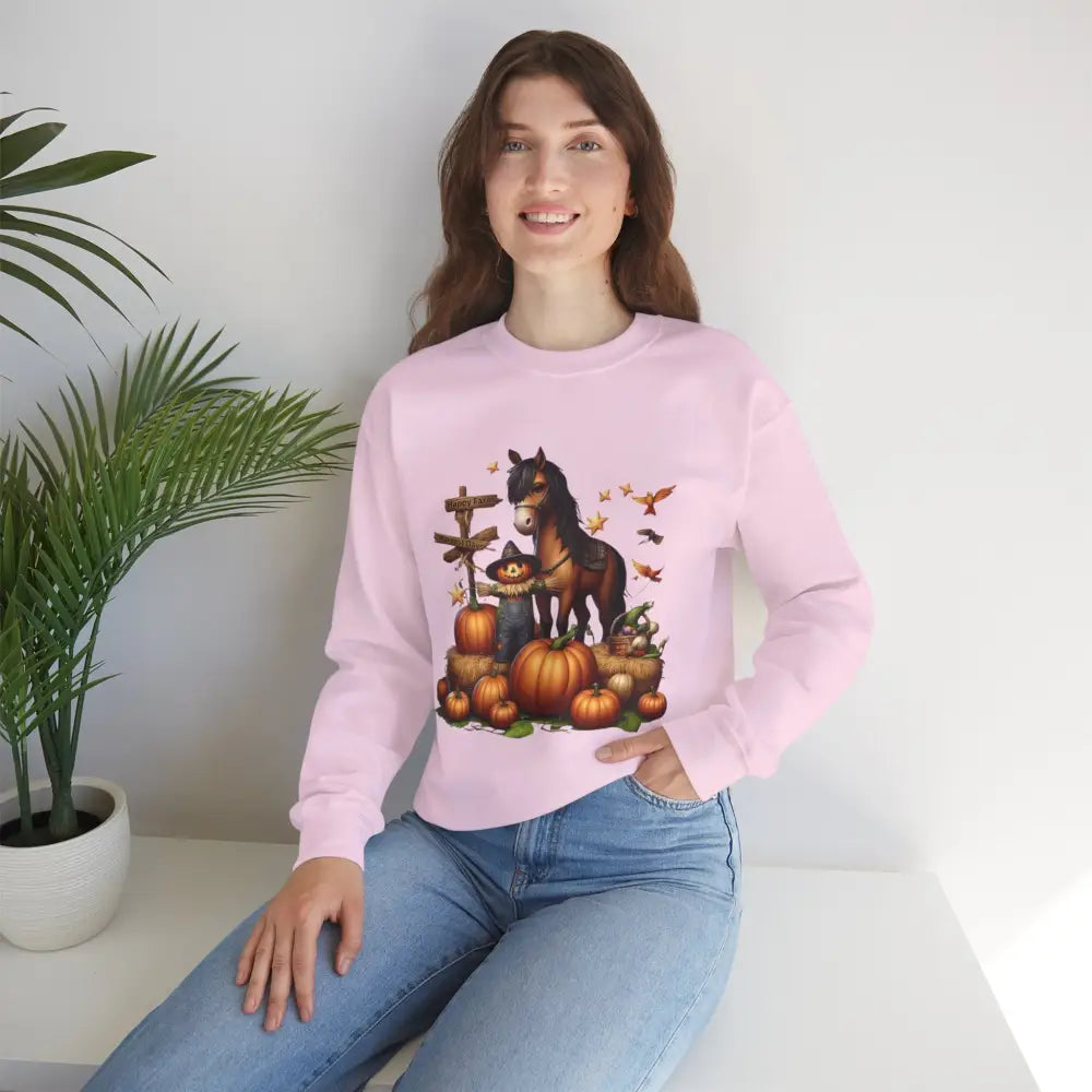 Fall Harvest Halloween Sweatshirt Horse and Pumpkin Shirt Autumn Farm Apparel Sweatshirt