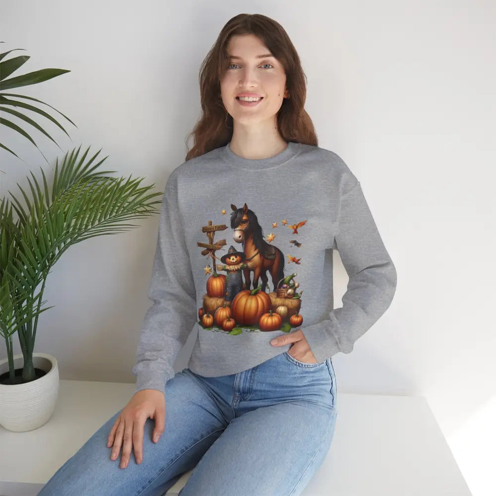 Fall Harvest Halloween Sweatshirt Horse and Pumpkin Shirt Autumn Farm Apparel Sweatshirt