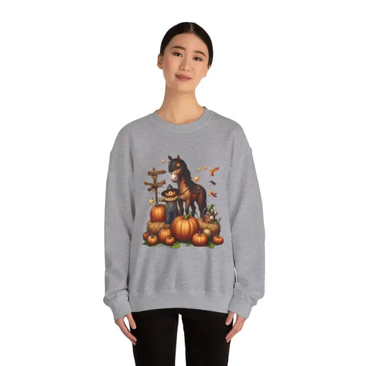 Fall Harvest Halloween Sweatshirt Horse and Pumpkin Shirt Autumn Farm Apparel - Sweatshirt