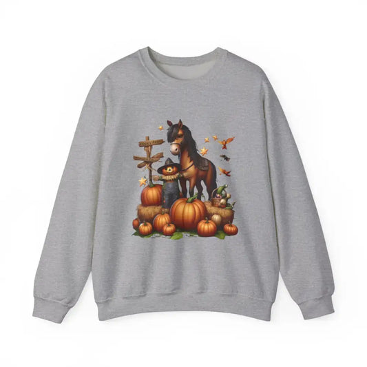 Fall Harvest Halloween Sweatshirt Horse and Pumpkin Shirt Autumn Farm Apparel - Sport Grey / S - Sweatshirt
