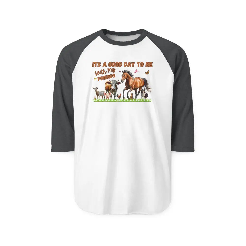 Farm Life Three-Quarter Sleeve Raglan Shirt - Farm Apparel Gifts for Her - S / White/Heather Charcoal - T-Shirt