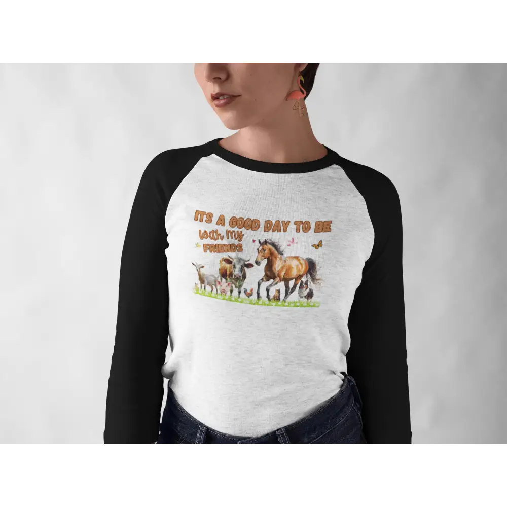 Farm Life Three-Quarter Sleeve Raglan Shirt - Farm Apparel Gifts for Her - T-Shirt