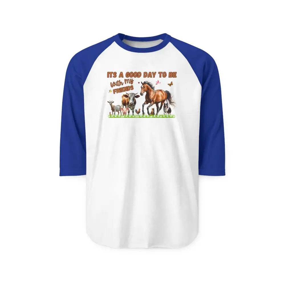 Farm Life Three-Quarter Sleeve Raglan Shirt - Farm Apparel Gifts for Her - XS / White/Royal - T-Shirt