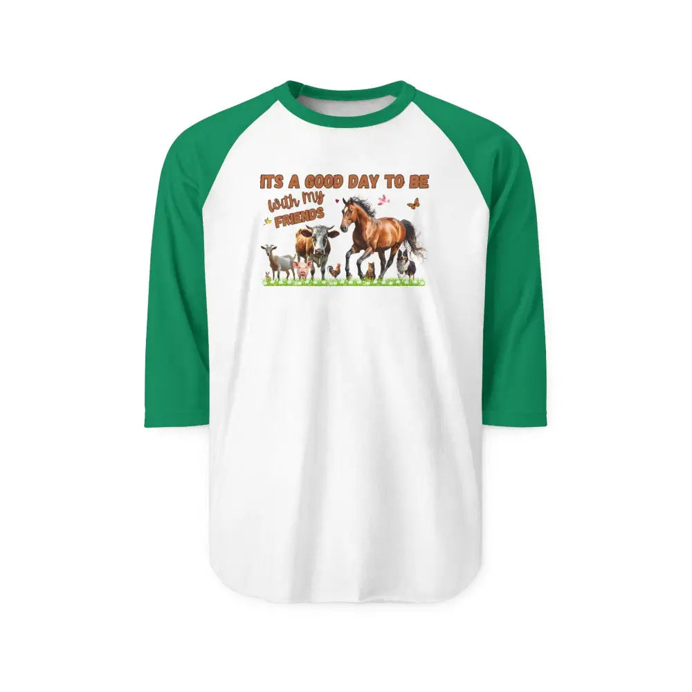 Farm Life Three-Quarter Sleeve Raglan Shirt - Farm Apparel Gifts for Her - XS / White/Kelly - T-Shirt