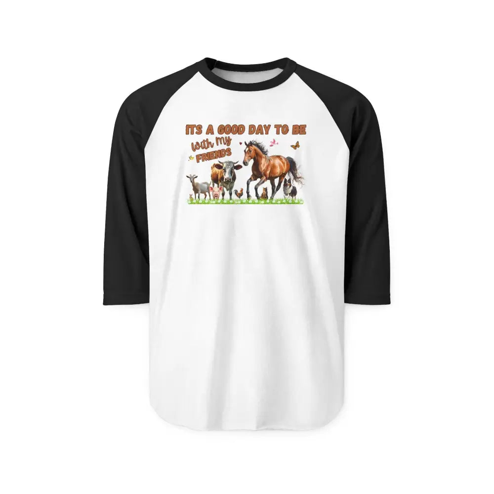 Farm Life Three-Quarter Sleeve Raglan Shirt - Farm Apparel Gifts for Her - XS / White/Black - T-Shirt