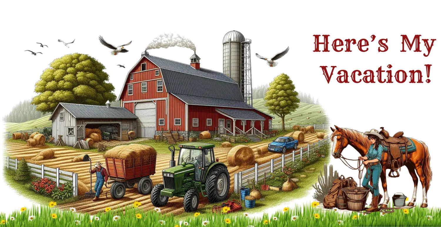Farm vacation scene on Working Farmer Coffee Mug showcasing rural life and farming scenes