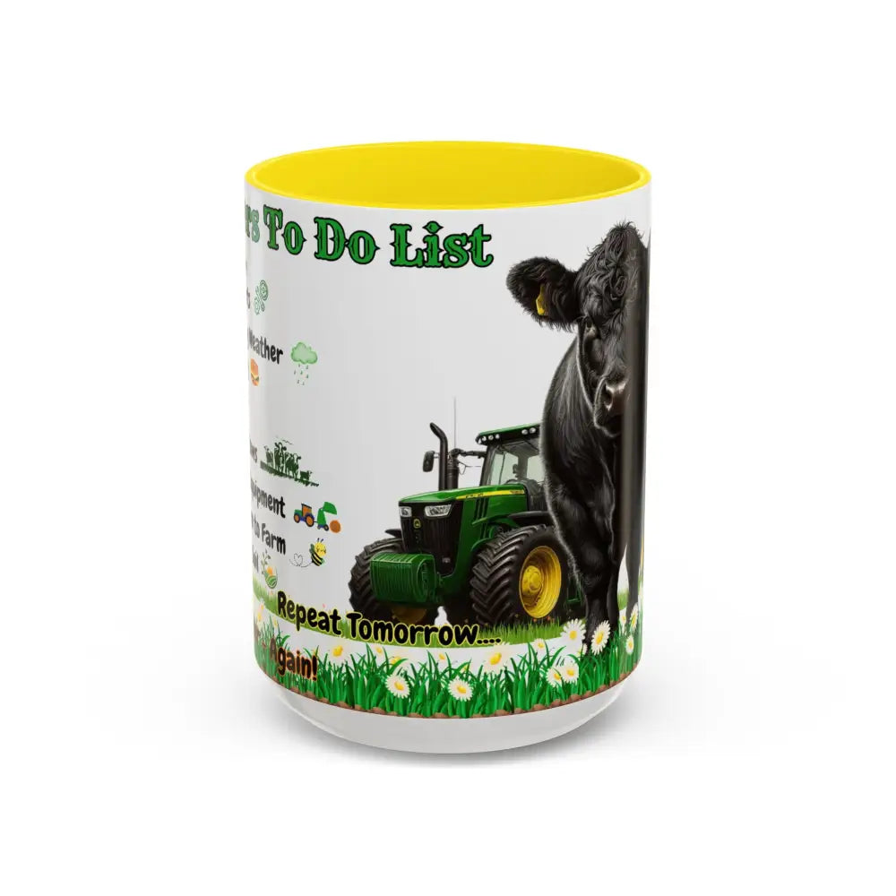 Farmer Themed Coffee Mug Perfect Gift for Farmers Cute Cow Design Rancher Gift 15oz / Yellow Mugs