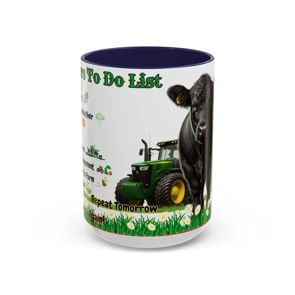 Farmer Themed Coffee Mug Perfect Gift for Farmers Cute Cow Design Rancher Gift 15oz / Navy Mugs