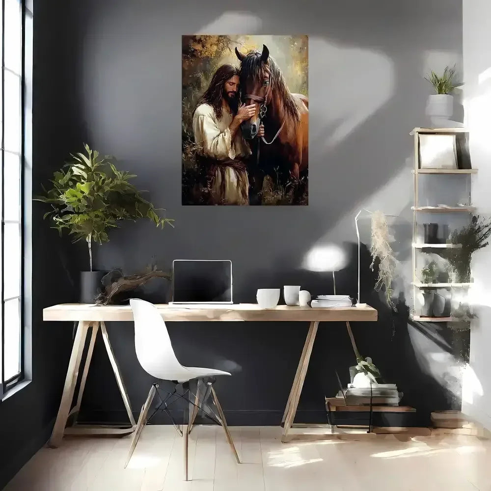 Jesus and Horse Fabric Canvas Wall Decor, Western Religious Home Decor - The Best New Thing