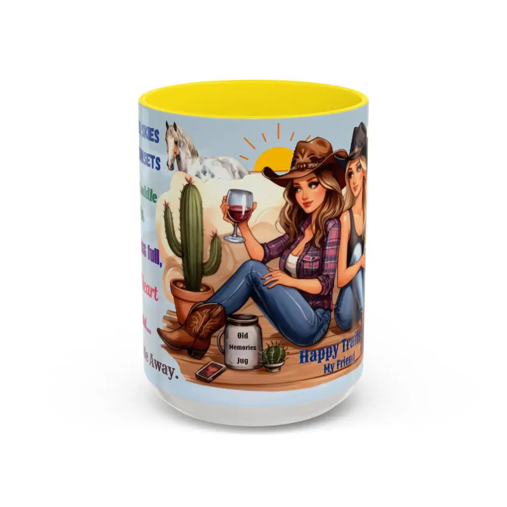 Customizable Friendship Coffee Mug Cowgirl Friendship Gifts Western Gift Ideas 15oz / Yellow Mugs