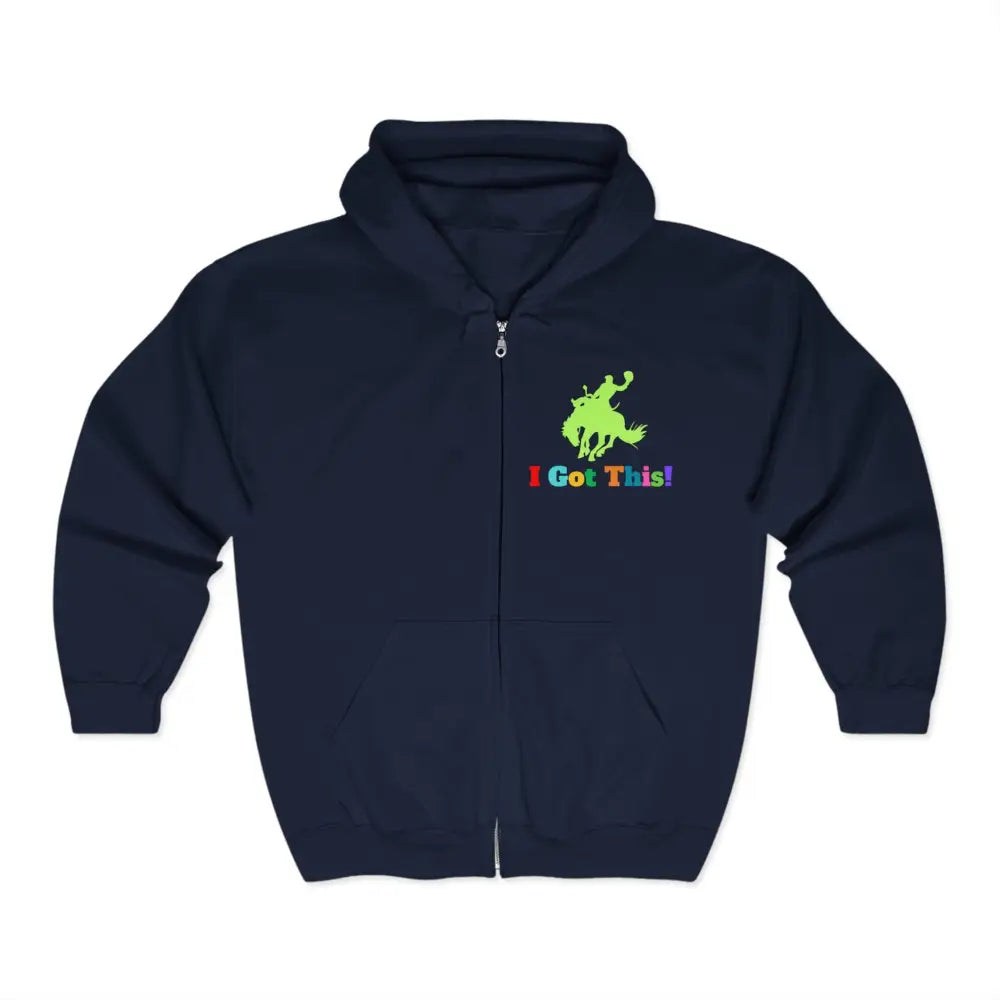 Full Zip Hooded Sweatshirt Zip Hoodie Soft Fleece Hoodie I Got This Hoodie Bucking Bronc Jacket Navy / S Hoodie