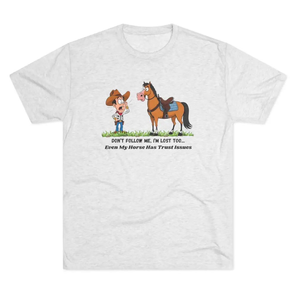 Funny Cowboy Horse T-Shirt Trail Riding Tee Western Shirt for Men - S / Tri-Blend Heather White - T-Shirt