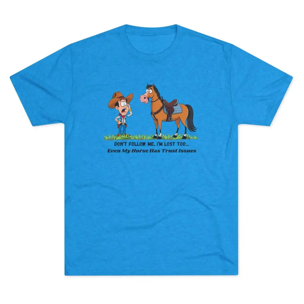Funny Cowboy Horse T-Shirt Trail Riding Tee Western Shirt for Men - S / Tri-Blend Vintage Turquoise - T-Shirt