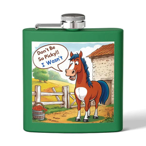 Funny Horse Stainless Steel Flask Unique Gift for Horse Lovers 6oz - 6oz / Green - Mugs