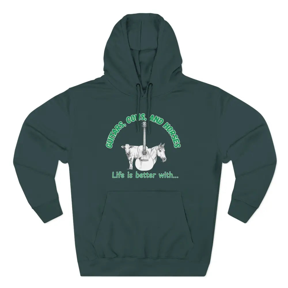 Guitars Cows & Horses Hoodie — Hoodies for Men Winter Farm Apparel - S / Sports Green - Hoodie
