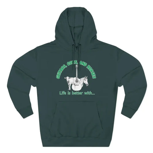 Guitars Cows & Horses Hoodie — Hoodies for Men Winter Farm Apparel - S / Sports Green - Hoodie