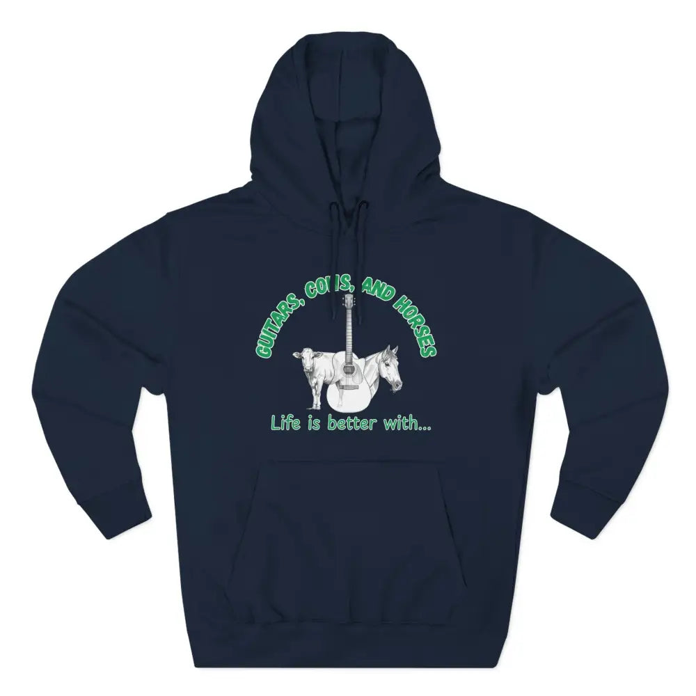Guitars Cows & Horses Hoodie — Hoodies for Men Winter Farm Apparel - XS / Navy - Hoodie