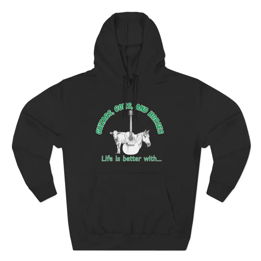 Guitars Cows & Horses Hoodie — Hoodies for Men Winter Farm Apparel - XS / Black - Hoodie