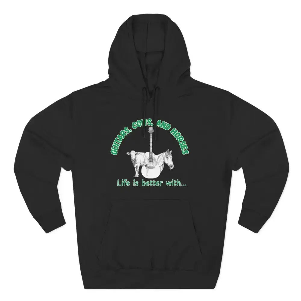 Guitars Cows & Horses Hoodie — Hoodies for Men Winter Farm Apparel - XS / Black - Hoodie