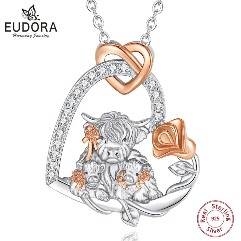 Highland Cow Necklace for Women 925 Sterling Silver Cow Lover Jewelry Gift Farm Style Necklace Jewelry