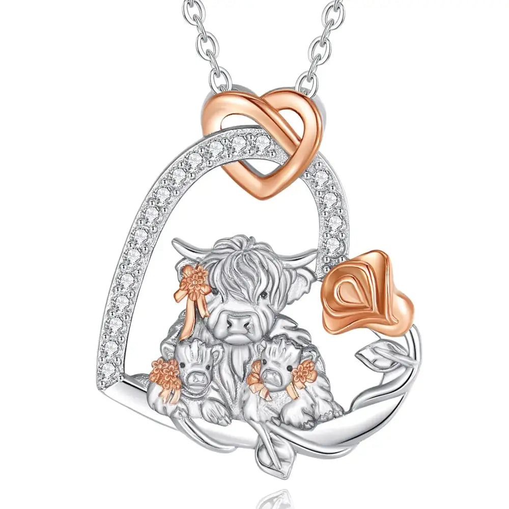 Highland Cow Necklace for Women 925 Sterling Silver Cow Lover Jewelry Gift Farm Style Necklace with 18inch chain Jewelry