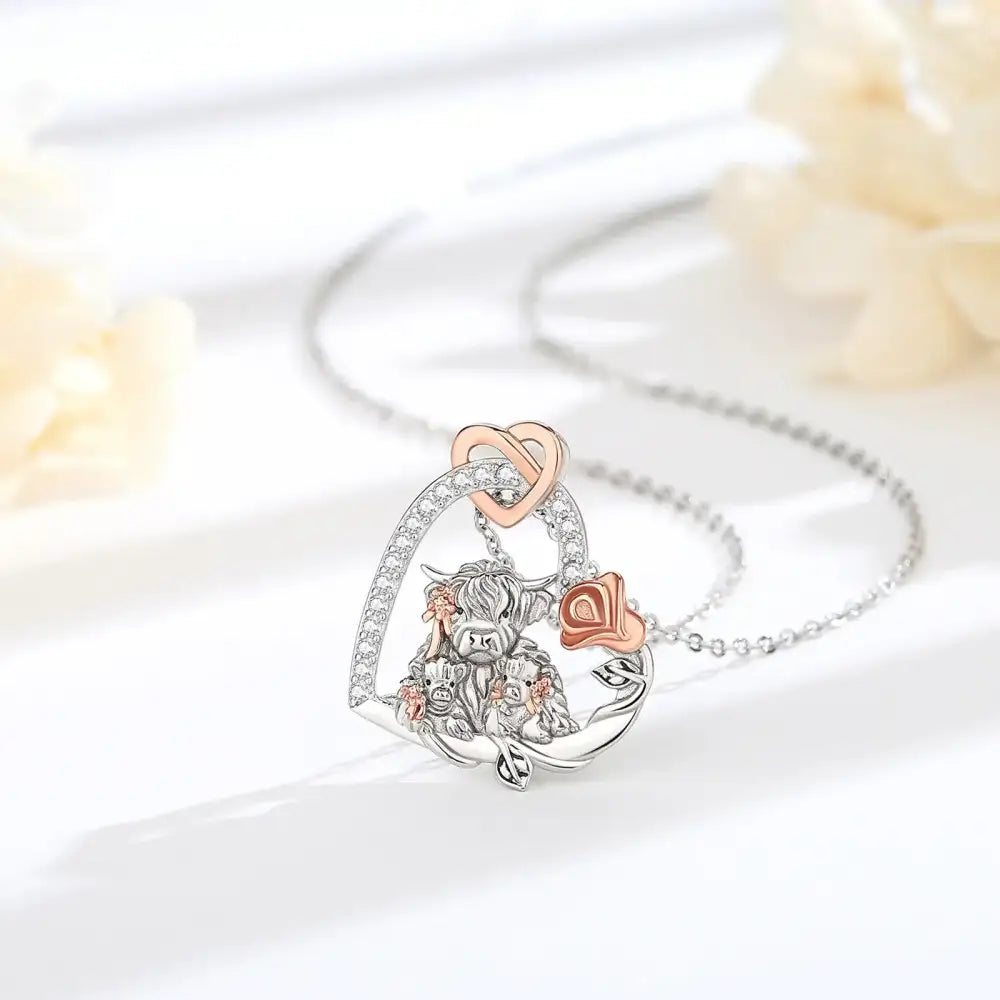 Highland Cow Necklace for Women 925 Sterling Silver Cow Lover Jewelry Gift Farm Style Necklace Jewelry