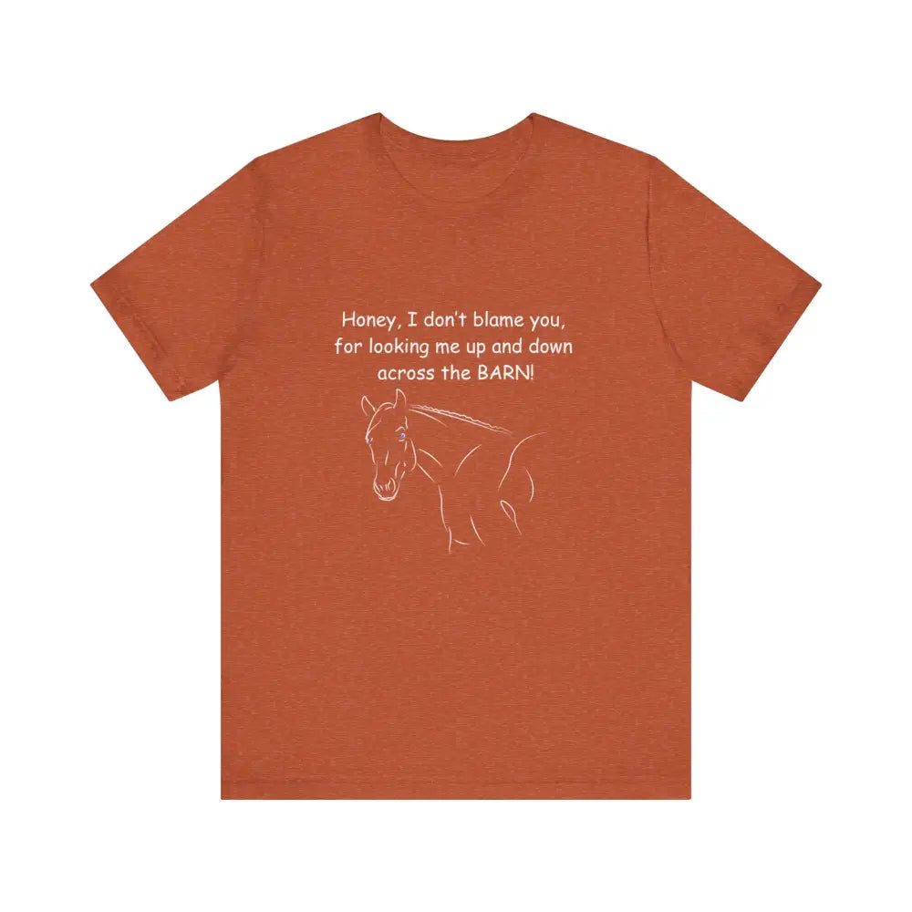 Rust-colored horse graphic short sleeve tee from Honey I Don’t Blame You classic unisex jersey