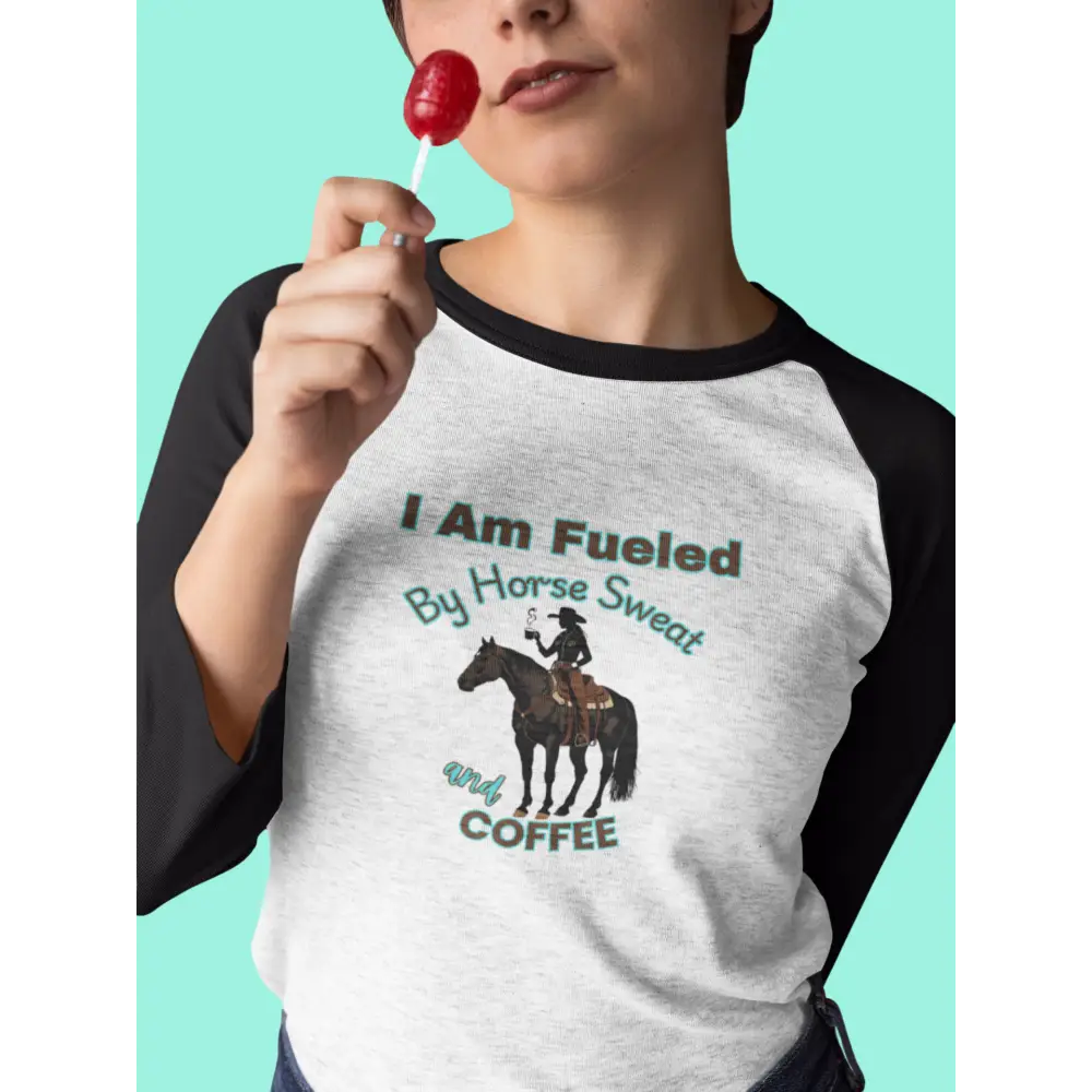Horse and Coffee Lover’s 3/4 Sleeve Baseball Tee Equestrian Coffee Lover Shirt Horse Apparel Activewear