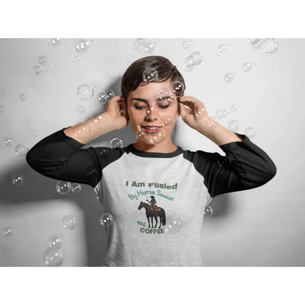 Horse and Coffee Lover’s 3/4 Sleeve Baseball Tee Equestrian Coffee Lover Shirt Horse Apparel Activewear
