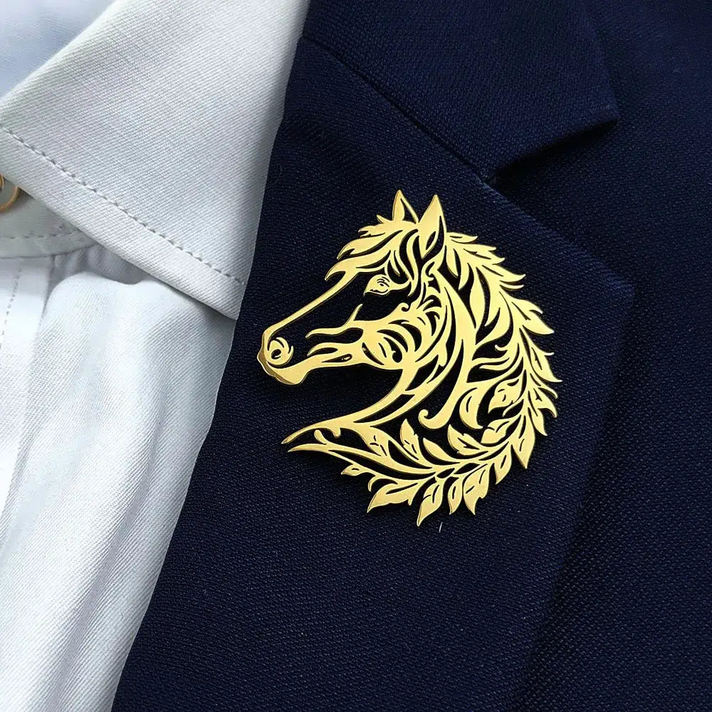 Horse Head Brooch Stainless Steel Jewelry Western Suit Accessories - Jewelry