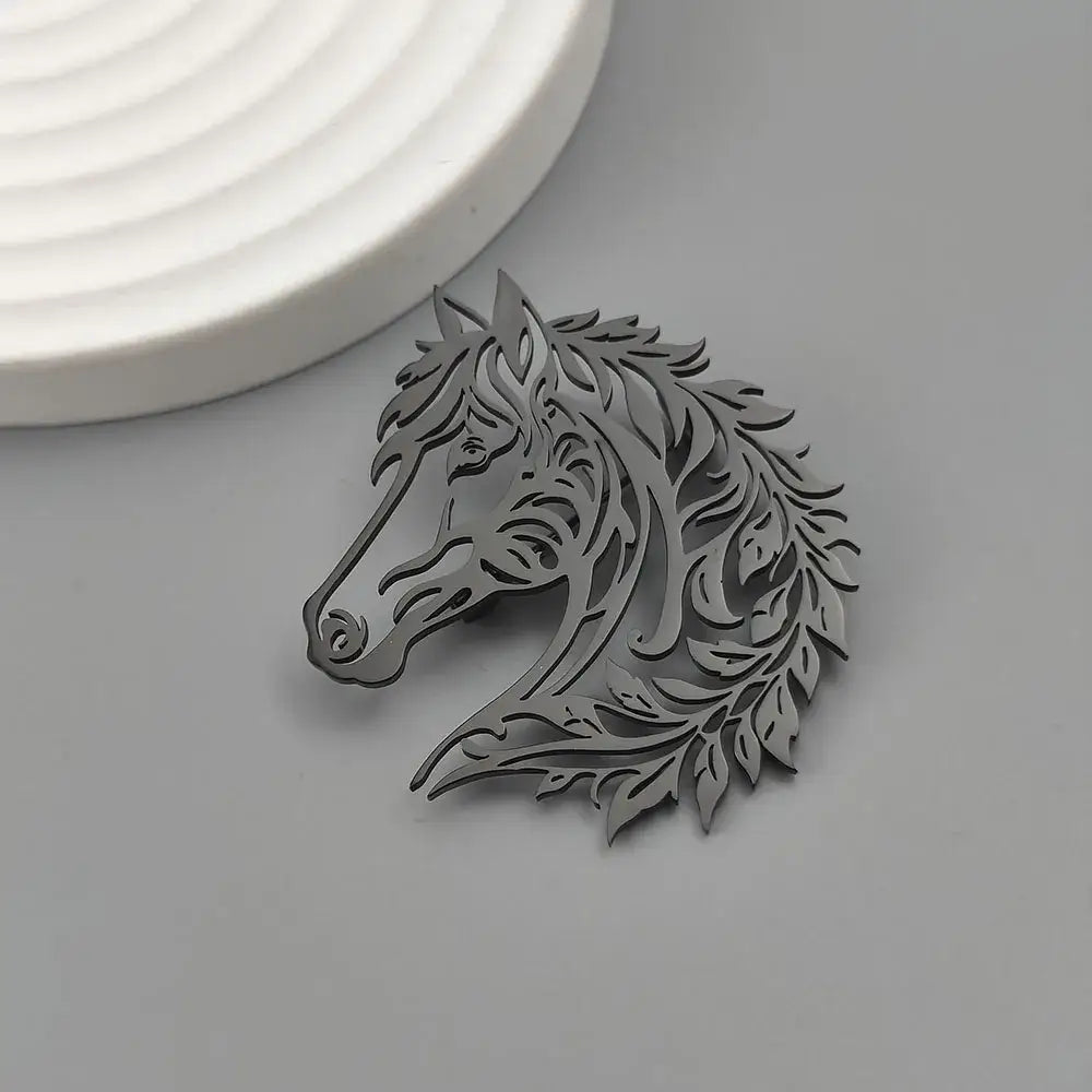 Horse Head Brooch Stainless Steel Jewelry Western Suit Accessories - Jewelry