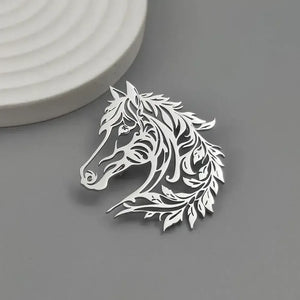 Horse Head Brooch Stainless Steel Jewelry Western Suit Accessories - Silver - Jewelry