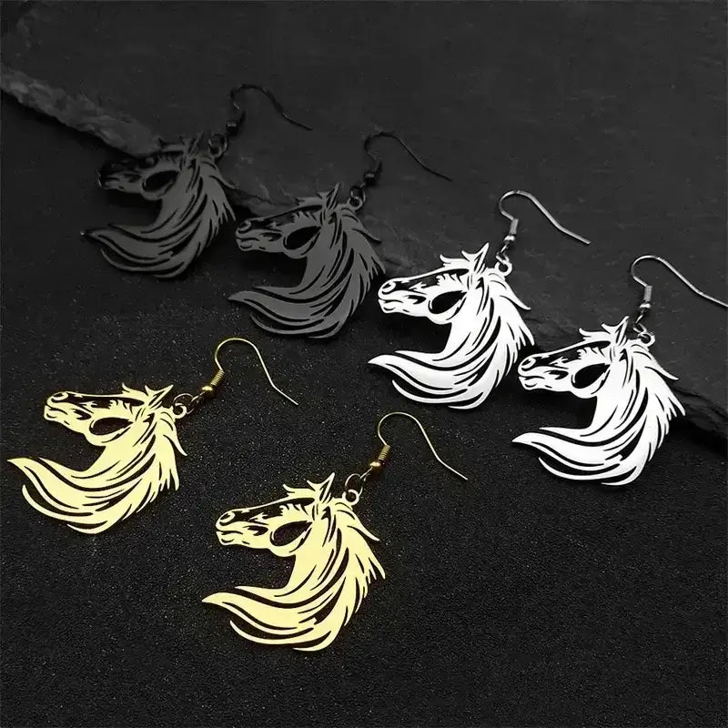 Horse Head Dangle Earrings For Women Stainless Steel Drop Earrings - The Best New Thing