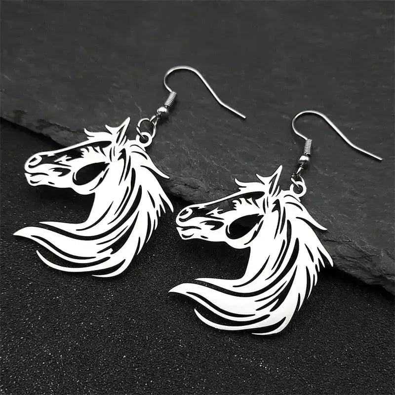 Horse Head Dangle Earrings For Women Stainless Steel Drop Earrings - The Best New Thing